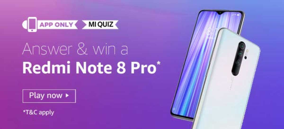 Amazon Redmi Note 8 Pro Mi Quiz Answers January 2020