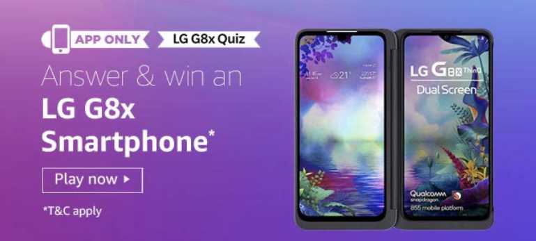 amazon LG G8x Quiz Answers Today